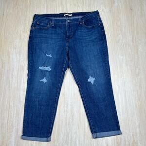 Levi's Boyfriend Blue Distressed Rolled Cuffs High Rise Cropped Denim Jeans 34